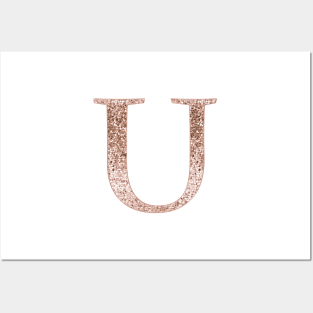 U rose gold glitter monogram letter Posters and Art